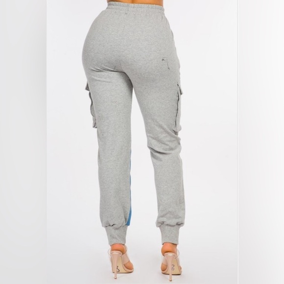 GREY FRENCH TERRY-DENIM COMBO CARGO PANT WITH TANK TOP SET - Picture 5 of 13